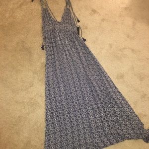 Blue and white spaghetti strap long maxi dress